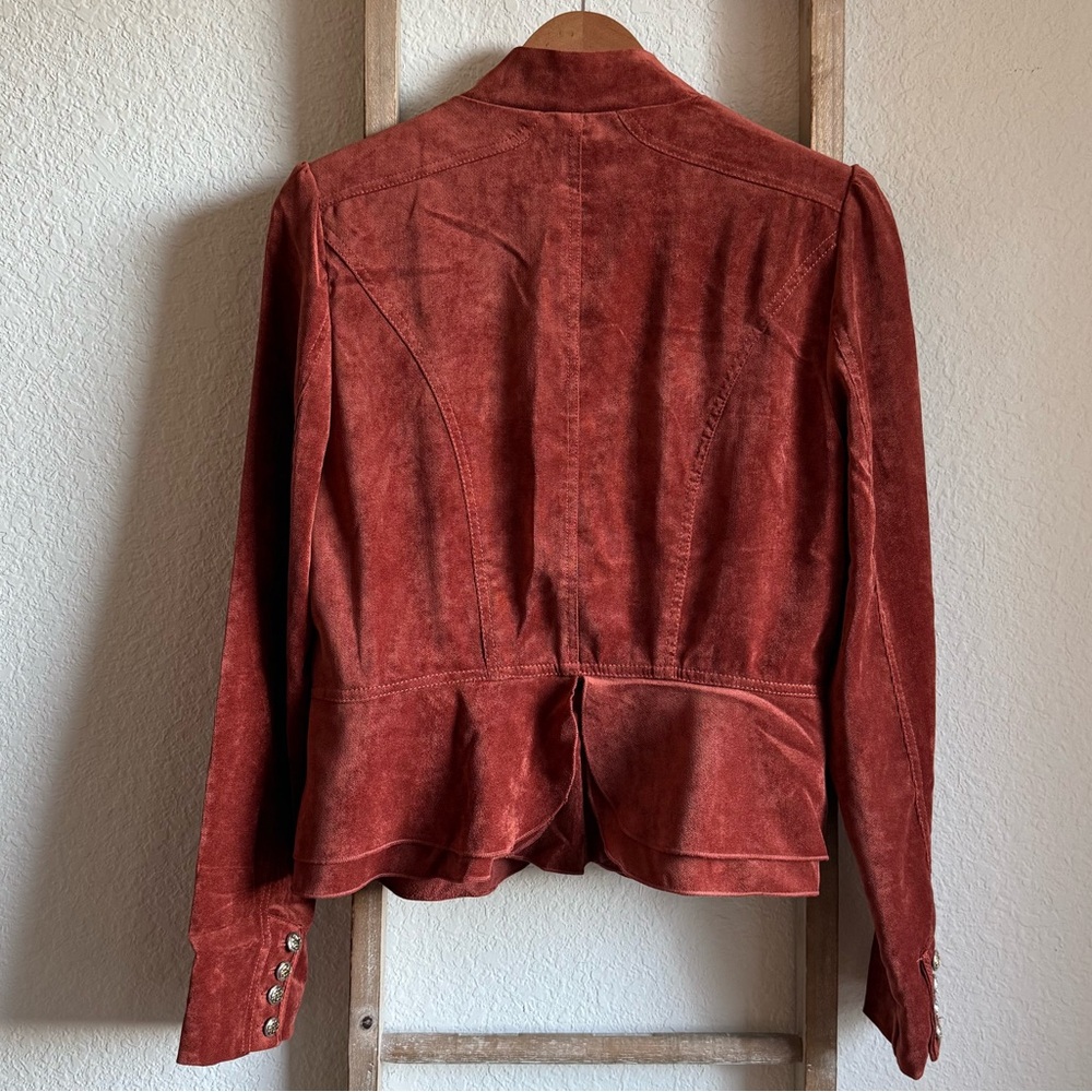 CASS Ruffle Front Rust Color Jacket sz: M - Picture 9 of 9